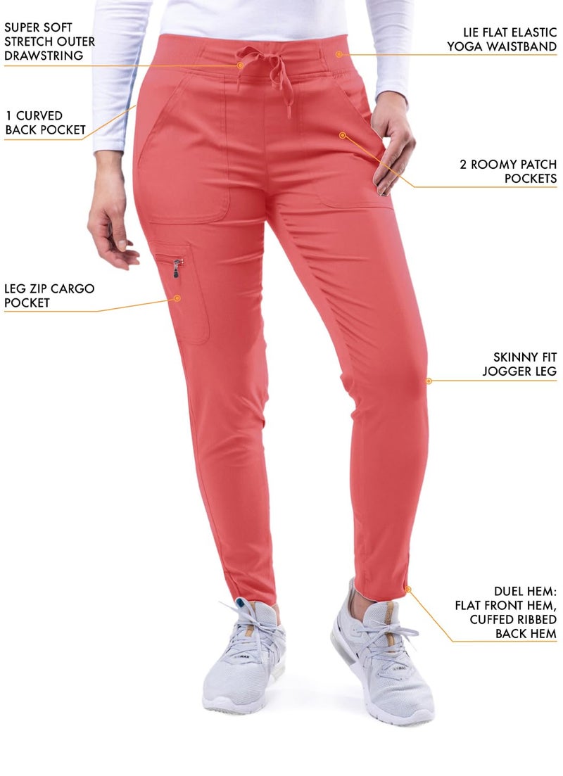 Adar Uniforms Adar Pro Athletic Scrubs Set For Women - Stretch V-Neck Scrub Top & Yoga Jogger Cargo Scrub Pants, 10 Pockets - P9500 - Rapture Rose - M - Image 4